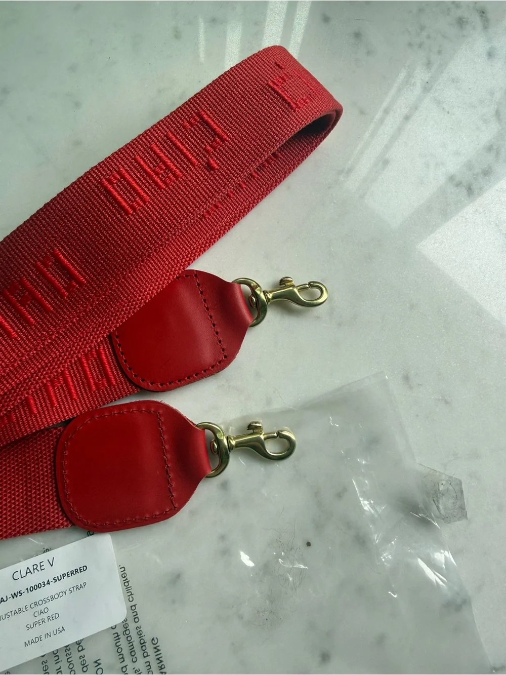 NWT, Clare V Red Caio, Wide Adjustable Crossbody Strap with Gold Hardware